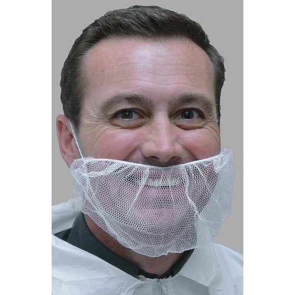 Action Chemical Beard Cover, Nylon, Polyester, 18 in Dia., White, Universal, 1000 PK - BN18W