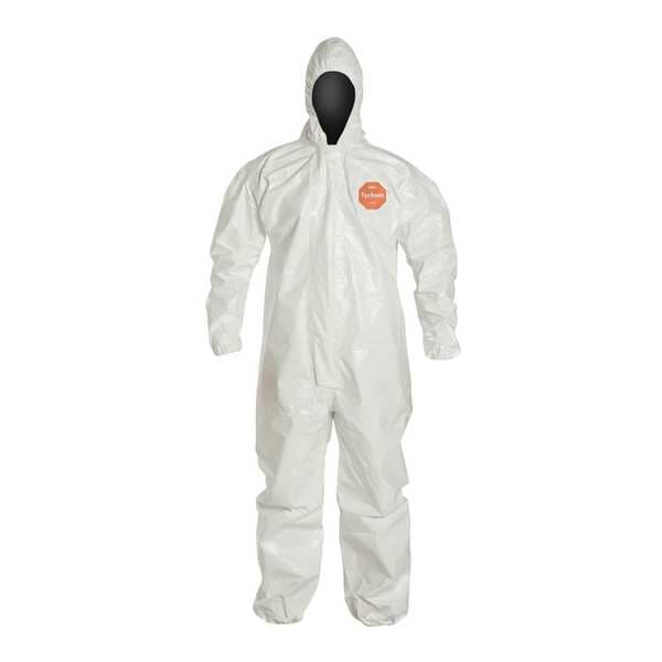 Dupont Chemical Resistant Coverall, Hooded, 3XL, Tychem(R) 4000, Zipper, Elastic Cuff, Elastic Ankle - SL127TWH3X0006RF