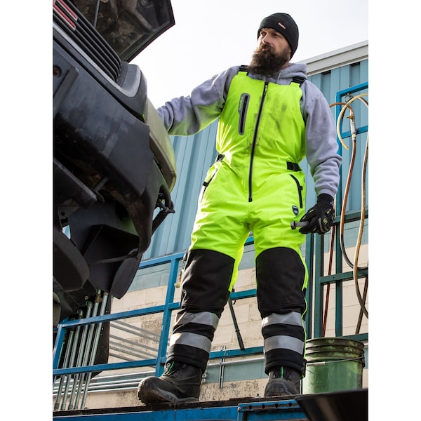 Refrigiwear Hi-Vis Bib Overalls, Polyester, Black/Lime, XL - 0797RBLMXLGL2