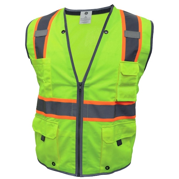 Ge Hi-Vis Safety Vest L Class 2 , Zipper 8 Pockets, ID Window - GV086GL