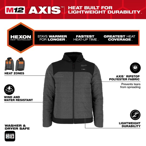 Milwaukee Tool M12 Heated TOUGHSHELL Men's Jacket, Gray, Heats 3 to 12 Hours, 2 Outside Pockets, L - M102G-21L