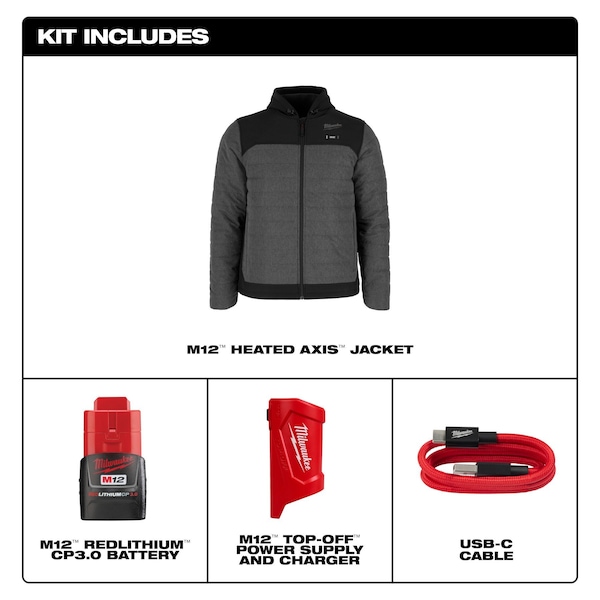 Milwaukee Tool M12 Heated TOUGHSHELL Men's Jacket, Gray, Heats 3 to 12 Hours, 2 Outside Pockets, L - M102G-21L