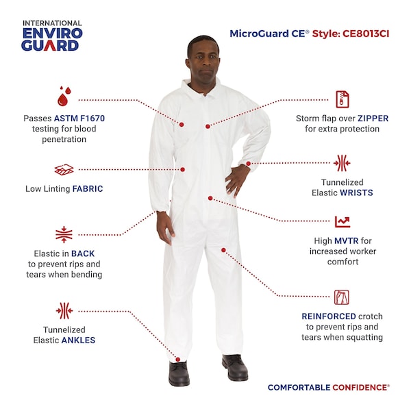 International Enviroguard Disposable Coveralls, Collared, 3XL, Microporous Laminate, Zipper, Elastic Cuff, Elastic Ankle - CE8013CI-3XL