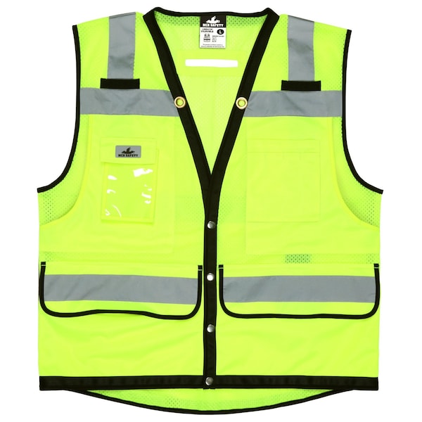 Mcr Safety Garments, Vest, Lime, Class 2, Buttons, Mesh, Surveyor, X2 - VSURVMLBX2