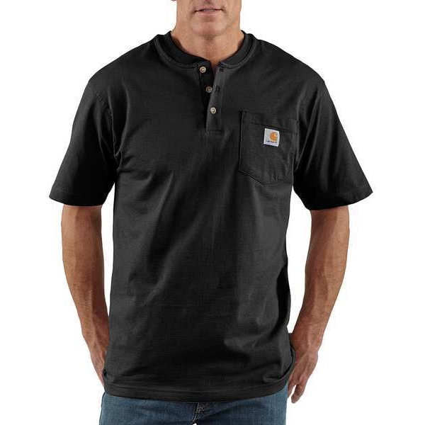 Carhartt Men's Short Sleeve Henley, Cotton, Pullover/Button Closure, 1 Pocket(s), Black - K84-BLK 4XL REG