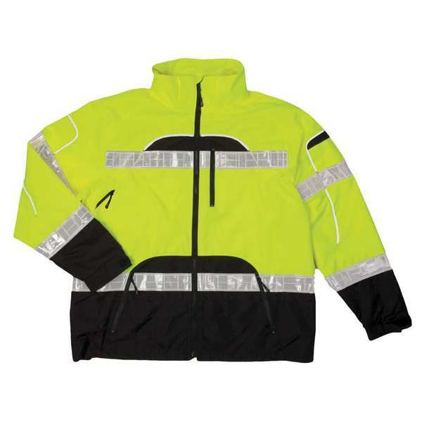 Kishigo Rain Jacket, Reflective Piping, Polyester, Class 3 R, Black/Yellow, L - RWJ106-L-XL