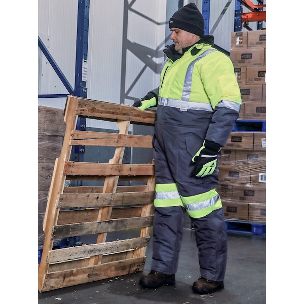 Refrigiwear Insulated Coveralls, Nylon, Lime/Grey, 3XL - 7550RTLG3XL