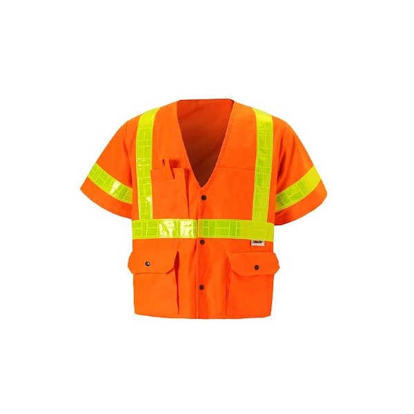 2W International Safety Vest w/Prismatic Trim 2XL Class 3 U Back, , Snap 4 Pockets - S8138C-3 2XL