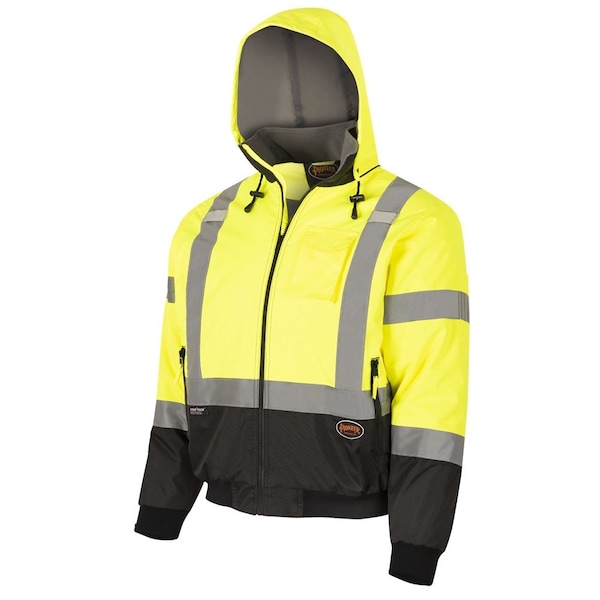 Pioneer High Visibility Waterproof Bomber Jacket, Polyester, Yellow/Green, 3XL - V1130560U-3XL