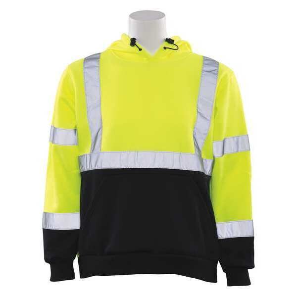 Erb Safety Sweatshirt, Hooded, Hi-Viz, Lime/Black, L, Material: 100% Soft Polyester Fleece - 61549
