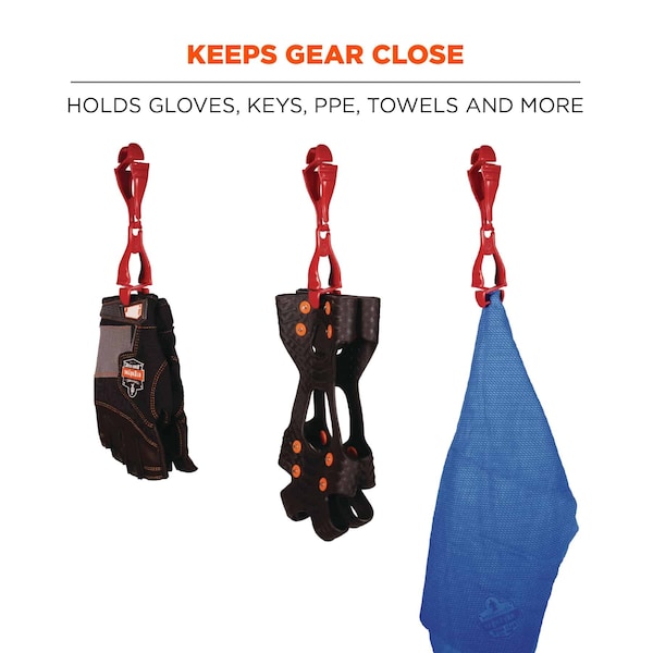 Ergodyne Swivel Glove Clip Holder with Dual Clips 3420, 100 Pairs, Red, 100PK - 19313-BULK