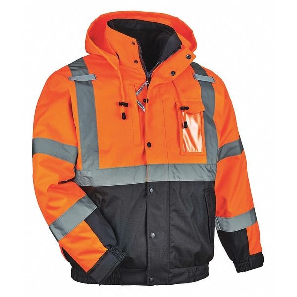 Ergodyne 3-in-1 Bomber Jacket, 300D Oxford Polyester, Class 3 Type R, Hi-Viz Orange, Xl - 8381