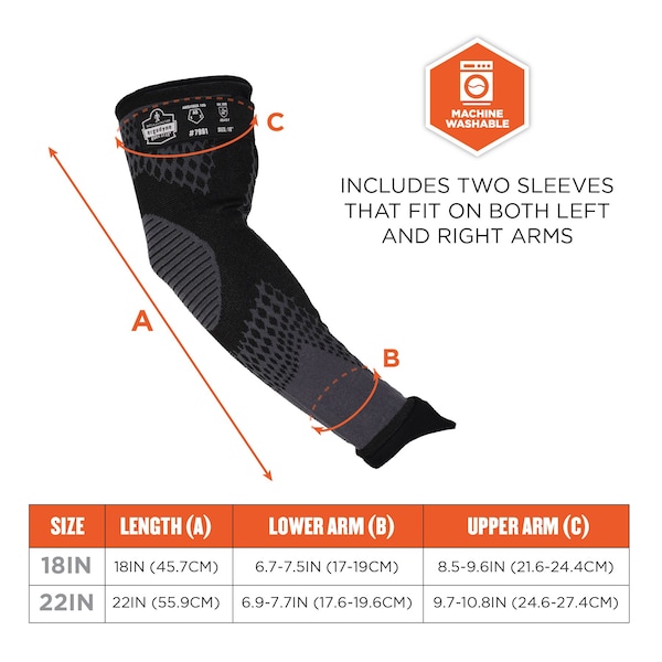 Ergodyne 18 in Black CR Protective Arm Sleeves A9 - 7991-PR18