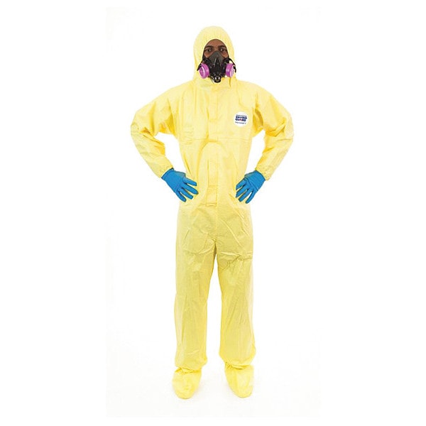 International Enviroguard Chem Splash Coverall, w/Hood, S, Yel, PK12 - 7019YS