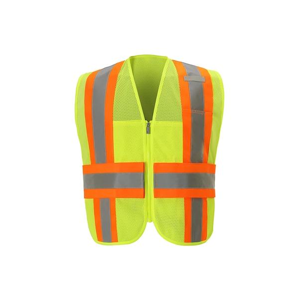 2W International Contrast DOT Safety Vest S, M Class 2 H Back, , Zipper w/Hook & Loop Sides 5 Pockets - DS525C-2 S/M