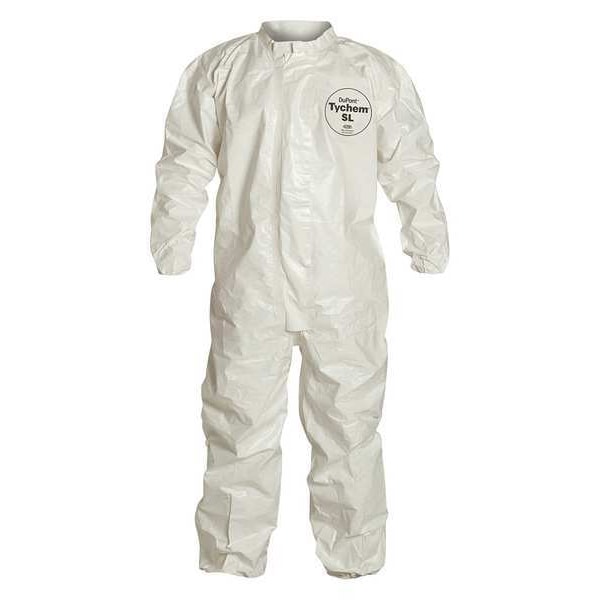 Dupont Chemical Resistant Coverall, Collared, XL, Tychem(R) 4000, Zipper, Elastic Cuff, Elastic Ankle - SL125TWHXL000600