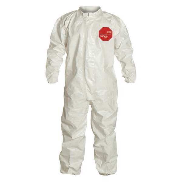 Dupont Chemical Resistant Coverall, Collared, XL, Tychem(R) 4000, Zipper, Elastic Cuff, Elastic Ankle - SL125TWHXL000600