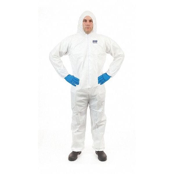 International Enviroguard Coverall w Attached Hood, XL, White, PK25, XL, 25 PK, White, Zipper - 8115