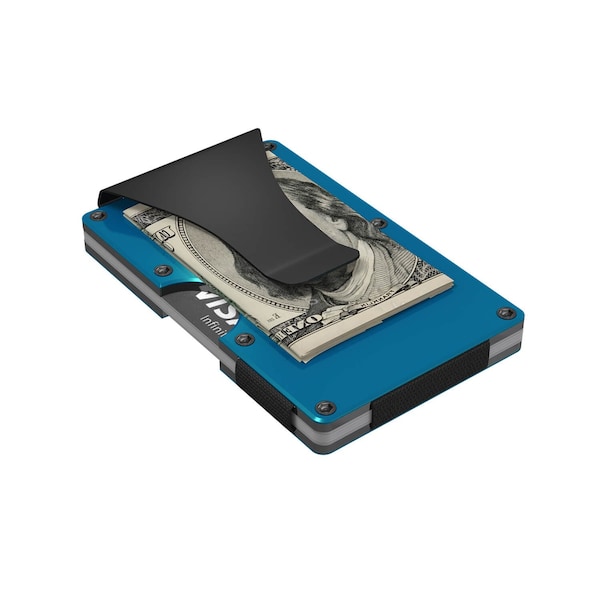 Grid Wallet Aluminum Wallet with Money Clip, Blue - ALUBL-CLIP