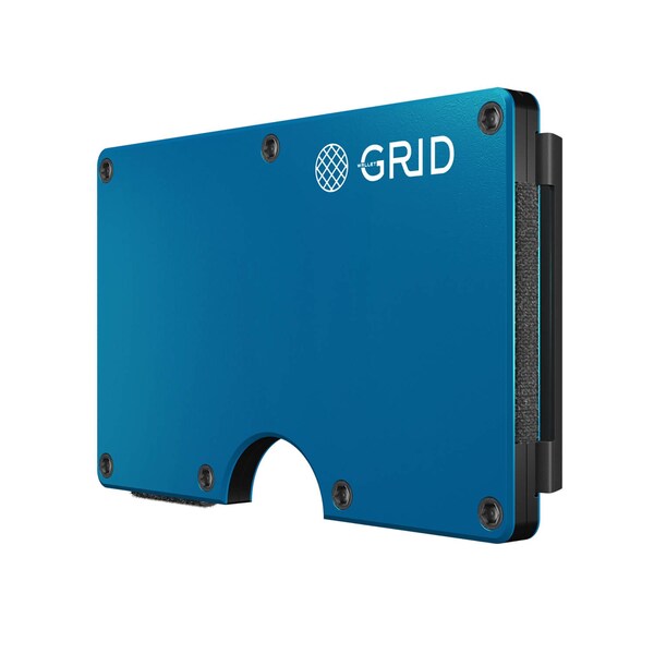 Grid Wallet Aluminum Wallet with Money Clip, Blue - ALUBL-CLIP