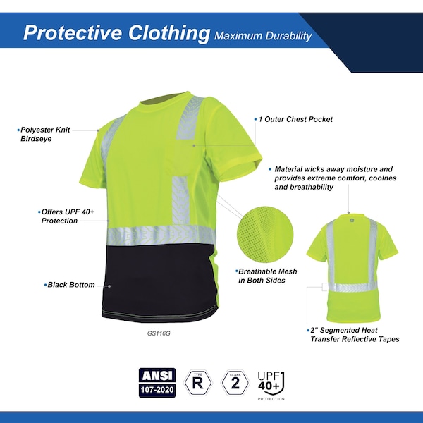 Ge HV Safety T-Shirt, Short Sleeve, Black Bottom XL - GS116GXL