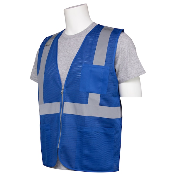 Deltaplus S863P Non-ANSI Mesh Safety Vest, Zip, 3 Pkts, Royal Blue, LG - 63265
