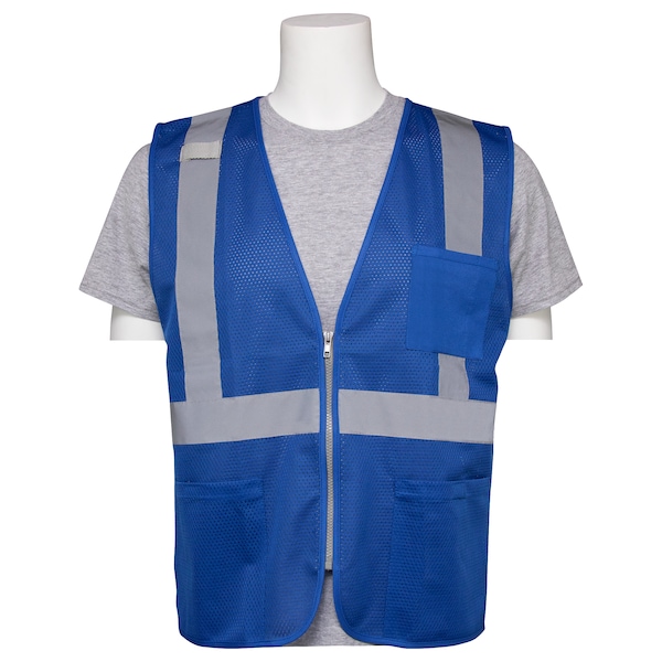 Deltaplus S863P Non-ANSI Mesh Safety Vest, Zip, 3 Pkts, Royal Blue, LG - 63265