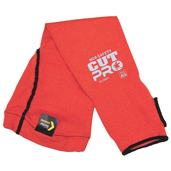 Mcr Safety Cut-Resistant Sleeve: ANSI/ISEA Cut Level A5, Bicep Gusset, Thumbhole, Orange, 18 in Length - 9178OT