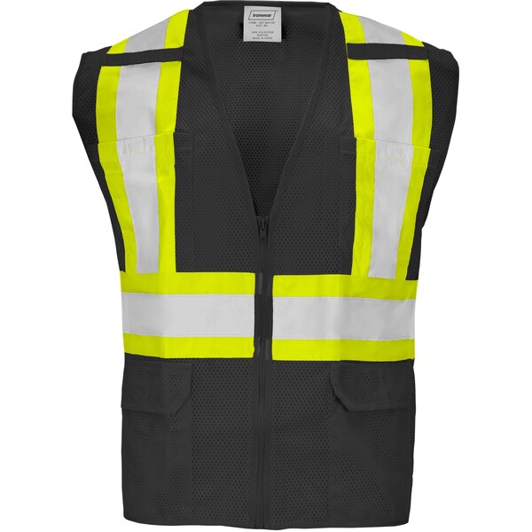 Ironwear Two-Tone Hi-Vis Safety Vest L Class 2 , Zipper 6 Pockets - 1287-BKZ-RD-LG