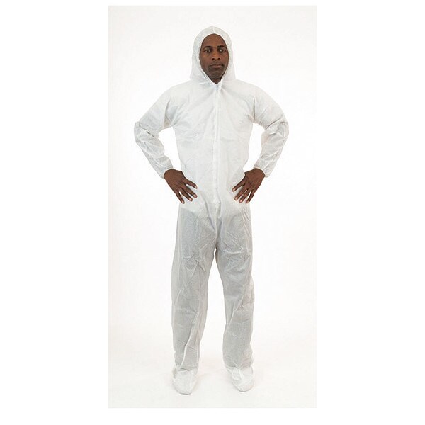 International Enviroguard Disposable Coverall, Hooded, 2XL, SMS, Zipper, Elastic Cuff, Attached Boots Ankle, Serged Seam - 2229