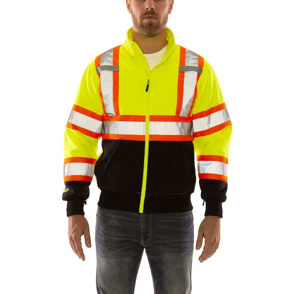 Tingley Unisex High Visibility Sweatshirt, Polyester, zipper Closure, Black/Green - S78122C