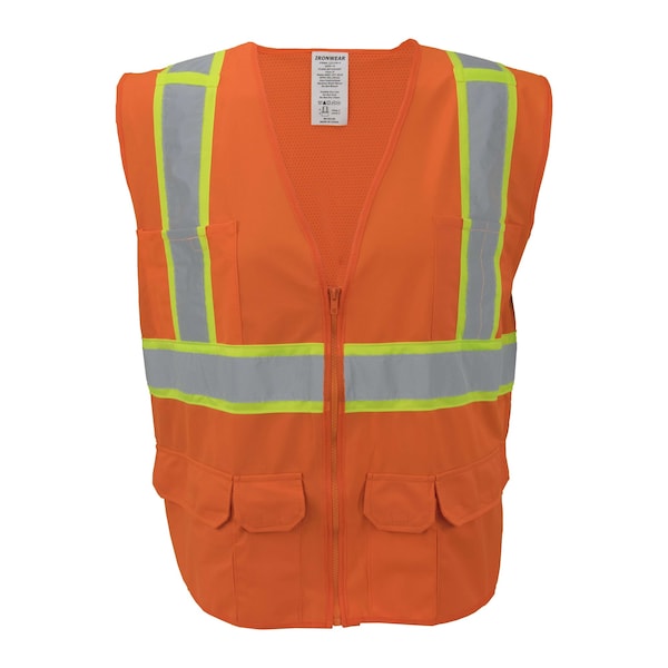 Ironwear Hi-Vis FR Surveyor Safety Vest XL Class 2 , Zipper 9 Pockets - 1277FR-OZ-RD-XL