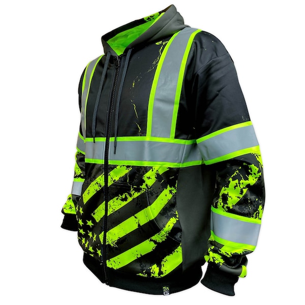 Safetyshirtz SS360 Stealth American Grit Enhanced Visibility Zip-Up Hoodie, Black, 2XL - 65120515XXL