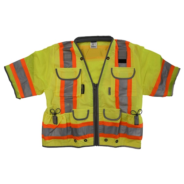 Radians Two-Tone Hi-Vis Engineer Vest w/Sleeves Xl Class 3 , Zipper 12 Pockets, 2 Mic Tab - SV55-3ZGD-XL