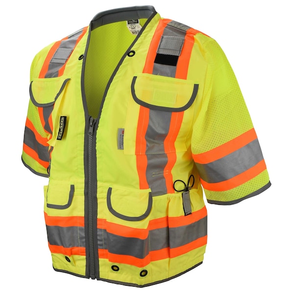 Radians Two-Tone Hi-Vis Engineer Vest w/Sleeves Xl Class 3 , Zipper 12 Pockets, 2 Mic Tab - SV55-3ZGD-XL