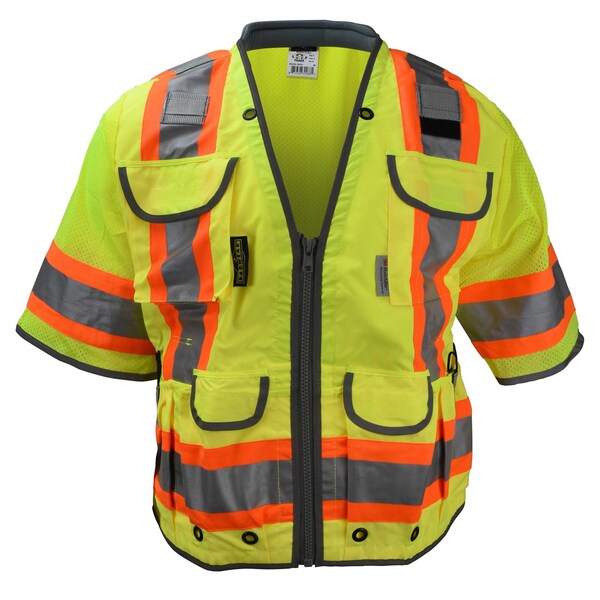 Radians Two-Tone Hi-Vis Engineer Vest w/Sleeves Xl Class 3 , Zipper 12 Pockets, 2 Mic Tab - SV55-3ZGD-XL