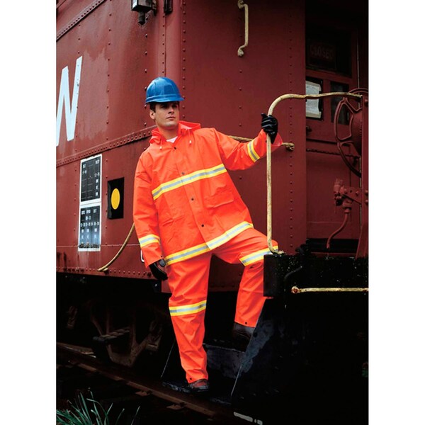 River City Rain Suit, Pvc, Hi Vis Tape, .35 Thick, Orange, L - 2013RL