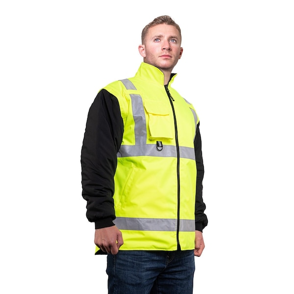 Game Workwear Hi-Vis 4-in-1 Jacket, 100% Polyester PU Coated Fabric, Hi Vis Lime, S - 1365
