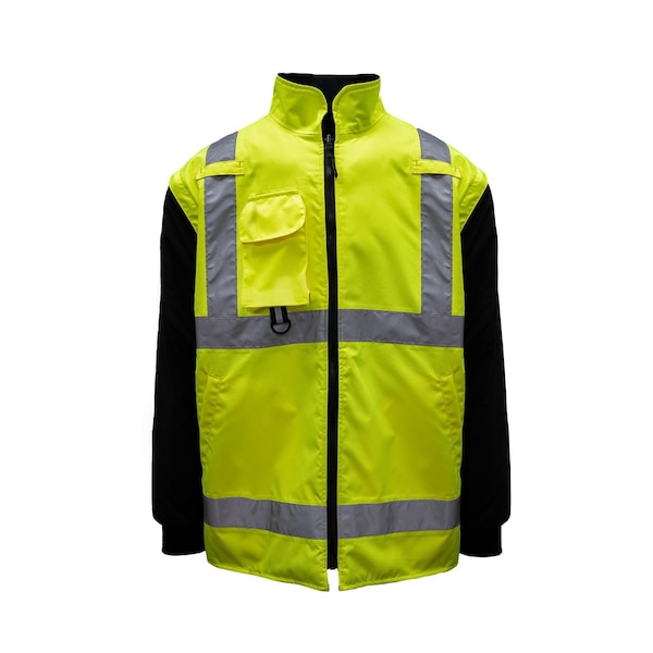 Game Workwear Hi-Vis 4-in-1 Jacket, 100% Polyester PU Coated Fabric, Hi Vis Lime, S - 1365