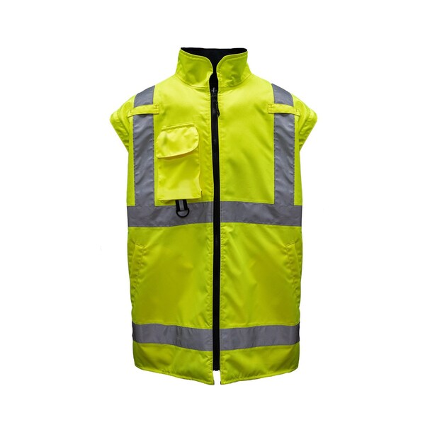 Game Workwear Hi-Vis 4-in-1 Jacket, 100% Polyester PU Coated Fabric, Hi Vis Lime, S - 1365
