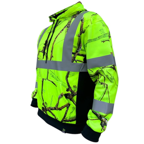 Safetyshirtz SS360 Backwoods Camo Class 3 Hoodie, Safety Green, 2XL - 46111303XXL