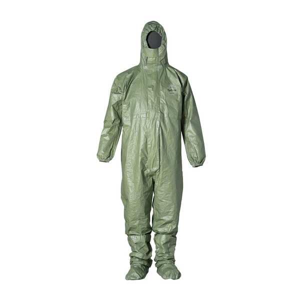 Dupont Chemical Resistant Coverall, Hooded, 3XL, Tychem(R) 2000 SFR, Adhesive, Elastic Cuff, Taped Seam - QS128TGR3X000400