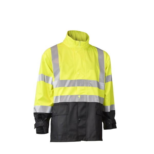 Radians Hi-Vis Rain Coat, PVC/Poly, Class 3 Hi-Vis Green / Black, L - RW07J-3ZGV-L