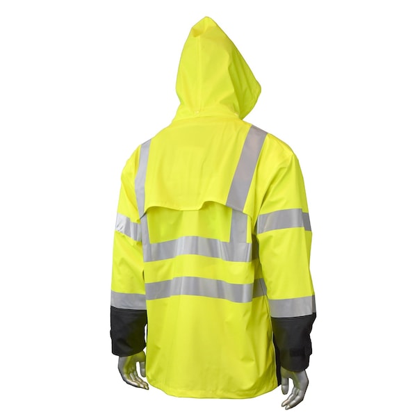Radians Hi-Vis Rain Coat, PVC/Poly, Class 3 Hi-Vis Green / Black, L - RW07J-3ZGV-L