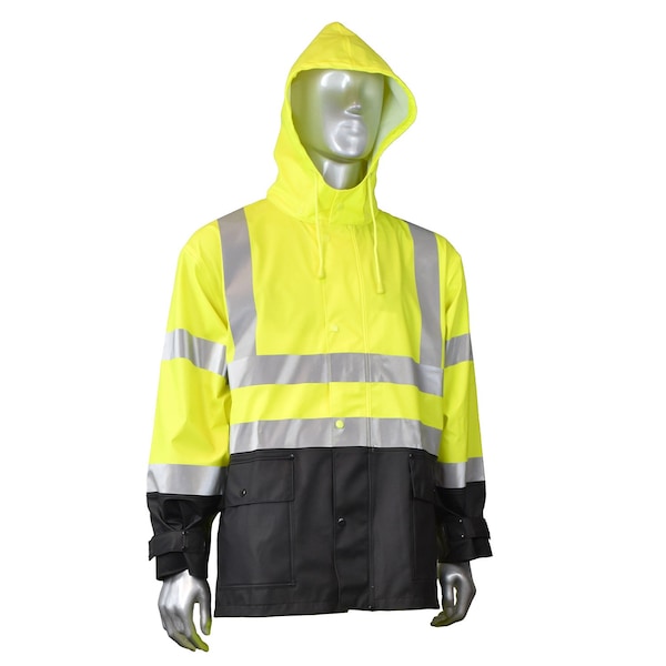 Radians Hi-Vis Rain Coat, PVC/Poly, Class 3 Hi-Vis Green / Black, L - RW07J-3ZGV-L