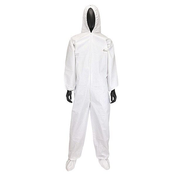 West Chester Protective Gear Disposable Coverall, Hooded, 2XL, Polyethylene, Polypropylene, Zipper, Elastic Cuff, Elastic Ankle - 3609/2XL