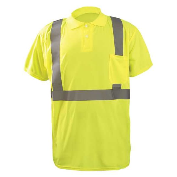 Occunomix Unisex Short Sleeve Hi-Vis Polo Shirt, Polyester, Button Closure, Yellow - LUX-SSPP2B-Y3X