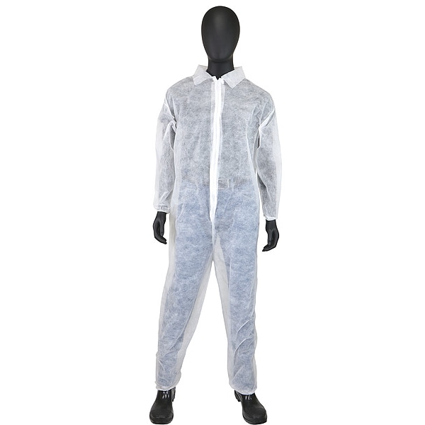 West Chester Protective Gear Disposable Coverall, Collared, 2XL, Polypropylene, Zipper, Elastic Cuff, Elastic Ankle, Serged Seam - 3502/XXL