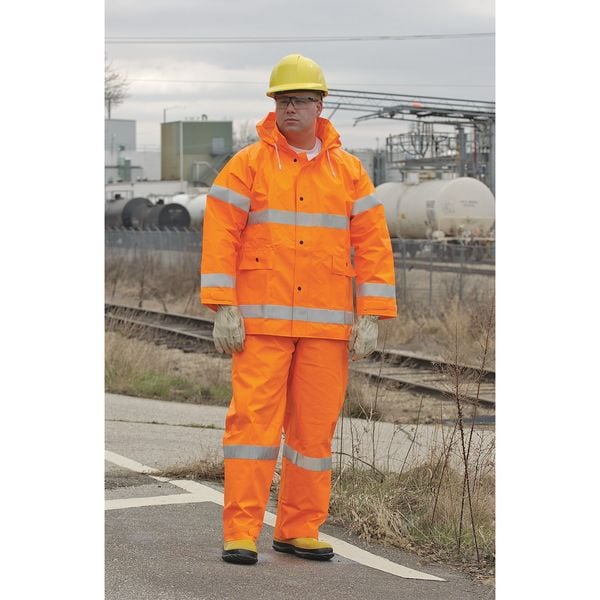 Tingley Hi-Visibility Rain Bib Overall, PVC, 30 in Inseam, 40 in to 42 in Waist, 14 mil Thickness, Orange - O53129