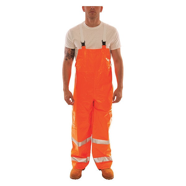 Tingley Hi-Visibility Rain Bib Overall, PVC, 30 in Inseam, 40 in to 42 in Waist, 14 mil Thickness, Orange - O53129